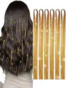 6-piece set, Synthetic Hair, available in Christmas color combinations: silver, green, red, 48 Inches Tinsel Hair Extensions 1200 Strands Glitter for Women Hair Accessories for Christmas New Year Halloween