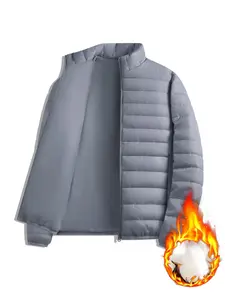 Men's Solid Zip Up Pocket Puffer Jacket, Regular Fit Casual Long Sleeve Thermal Outerwear for Fall & Winter, Men's Clothes for Daily Wear