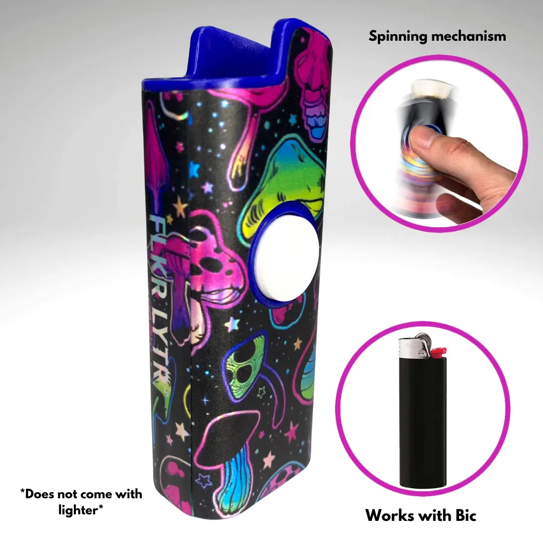 FLKR LYTR Trippy Mushroom Fidget Spinning Lighter Case - BIC-Compatible Lighter Accessory, Durable High-Quality Polypropylene Cover, Accessories