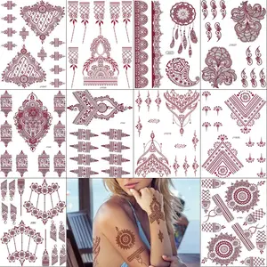 10 Sheets Tattoos Temporary Stickers 10Pcs Brown Tattoo Templates Women Body Art Stickers for Wedding Party(10pcs Brown)