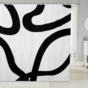 Feelyou White and Black Geometric Shower Curtain Set - Neutral Abstract Art Modern Bathroom Decor, Washable Fabric Bathroom Accessory, Bathtub Accessories, Bath Tub Accessories