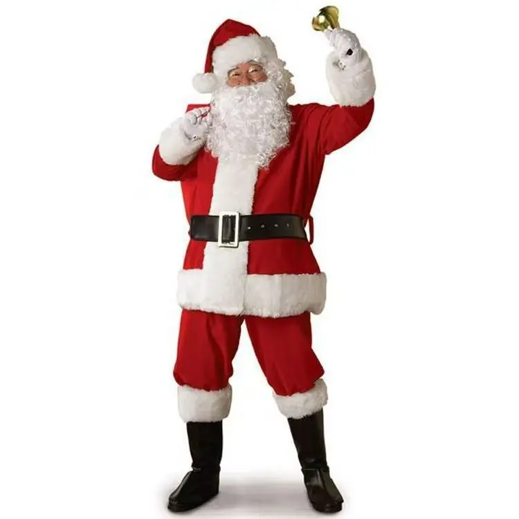 Christmas Clothes Santa Claus Costume Gold Velvet Nine-Piece Set for Cosplay Performance Festive Atmosphere Menswear