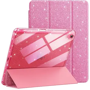 iPad A16 Case 11th/10th Gen 2022, Sparkly Slim Cover with Pencil Holder, Shiny Clear Back Shell for Kids and Girls