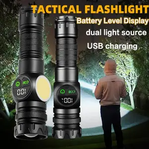 Multifunctional Outdoor Flashlight with Box, Side Lamp, 18650 Lithium Battery, 2000 Lumens, Rechargeable, Magnetic Tail, Ideal for Hiking, USB Rechargeable Flashlight