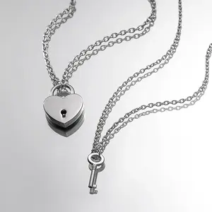 2PC Stainless Steel Necklace Best Friends Lock & Key 2 My Heart Pendant Set
