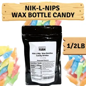 Airmont Farms Nik-L-Nips Vintage Wax Bottle Candy Filled with Flavored Syrups (Cherry, Orange, Lemon, Blue Raspberry, Green Apple) 1/2 LB Pack - Sweet Mini