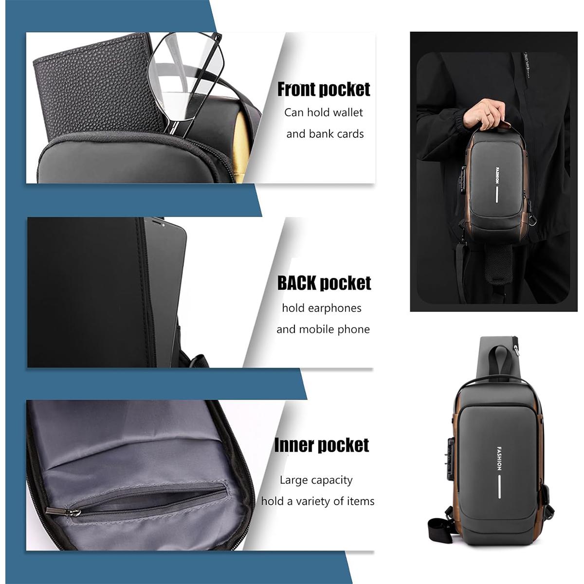 2025 Men's Anti-theft Crossbody Bag with Lock, Large Capacity Travel Chest Bag, Multi-pocket Organizer, Adjustable Strap, Durable Casual Sling Pack