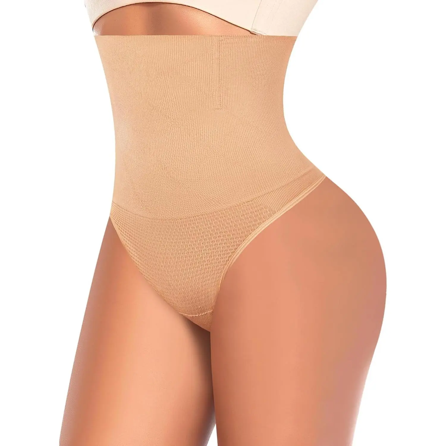 Werena Women's High-Waist Basic Tummy Control Seamless Shapewear Thong Underwear, Minimalist
