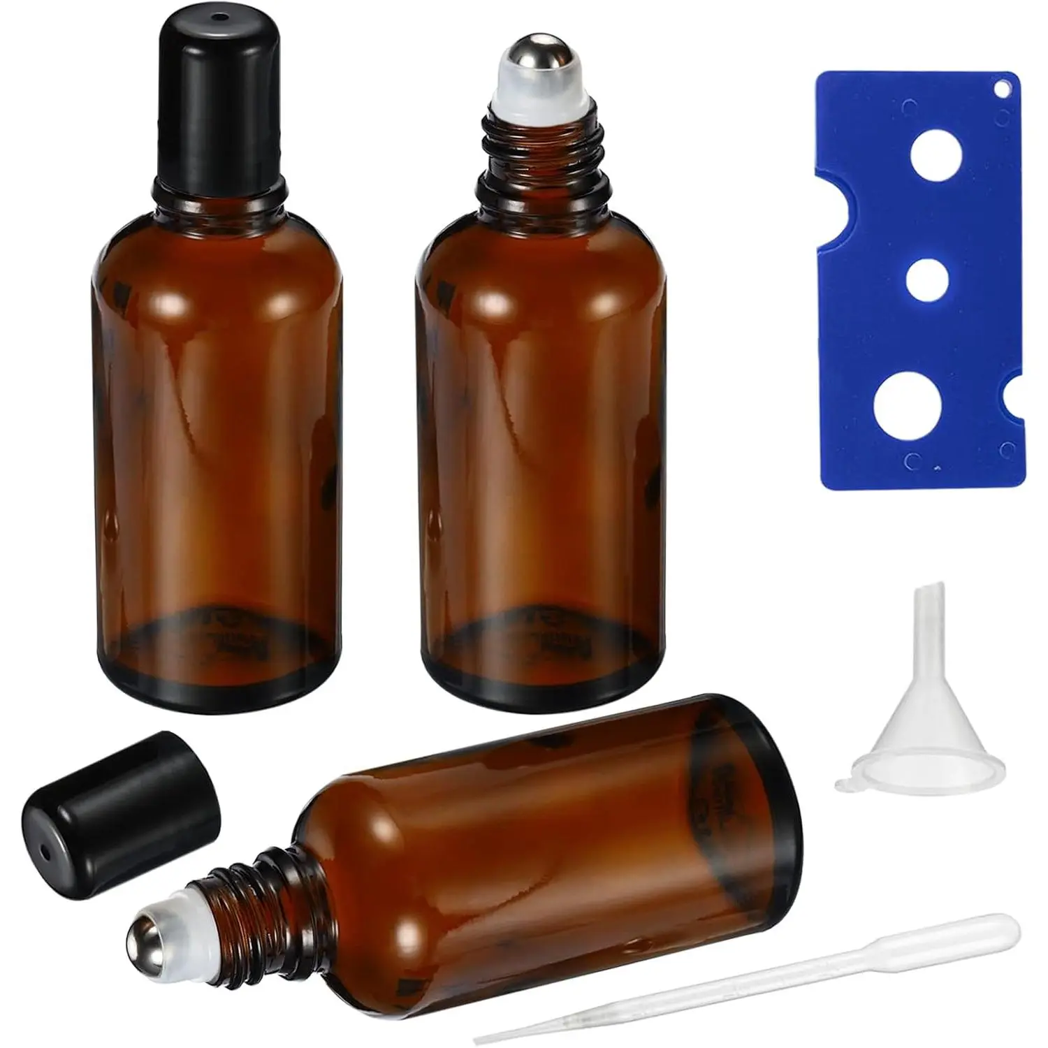 50ML Roller Bottles for Essential Oil, 3 Pack Empty  Glass Roller Bottle for Perfume Oil, Roll  Bottles with Stainless Steel Roller Balls, Opener, Funnel and Dropper