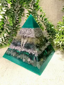 RAPHAEL - Orgonite Pyramid - EMF Protector - Citrine, Moss Agate, Malachite, Green Aventurine and Aluminum Metal