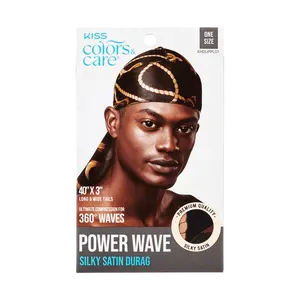 Kiss Colors & Care Power Wave Silky Satin Pattern Durag - Black/Gold