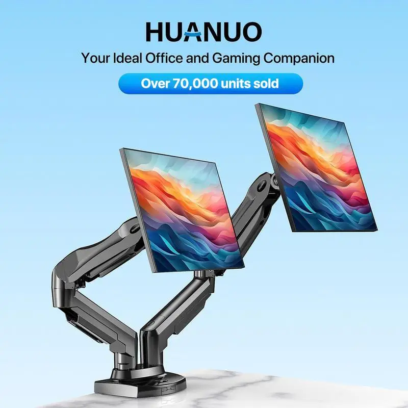 HUANUO Dual Monitor Arm Adjustable Gas Spring Monitor mount for Gaming and Home Office Setups, Monitor Arm hold up to 30" with 19.8 lbs Max Weight and