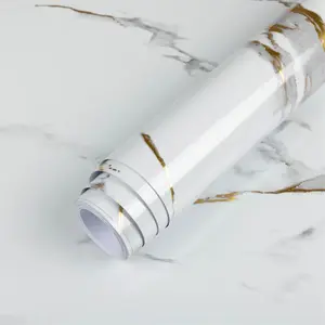 Marble Contact Paper for Countertops, Waterproof Removable Self Adhesive Vinyl Wrap for Kitchen Bathroom Cabinets, Gold Grey White Marble Peel and Stick Wallpaper 15.7"x118"