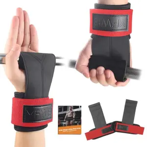 YFWE Black and Red Wrist Straps for Weightlifting Dual Layer Leather Lifting Straps with Adjustable Neoprene Padded Support for Deadlifts and Powerlifting Pair