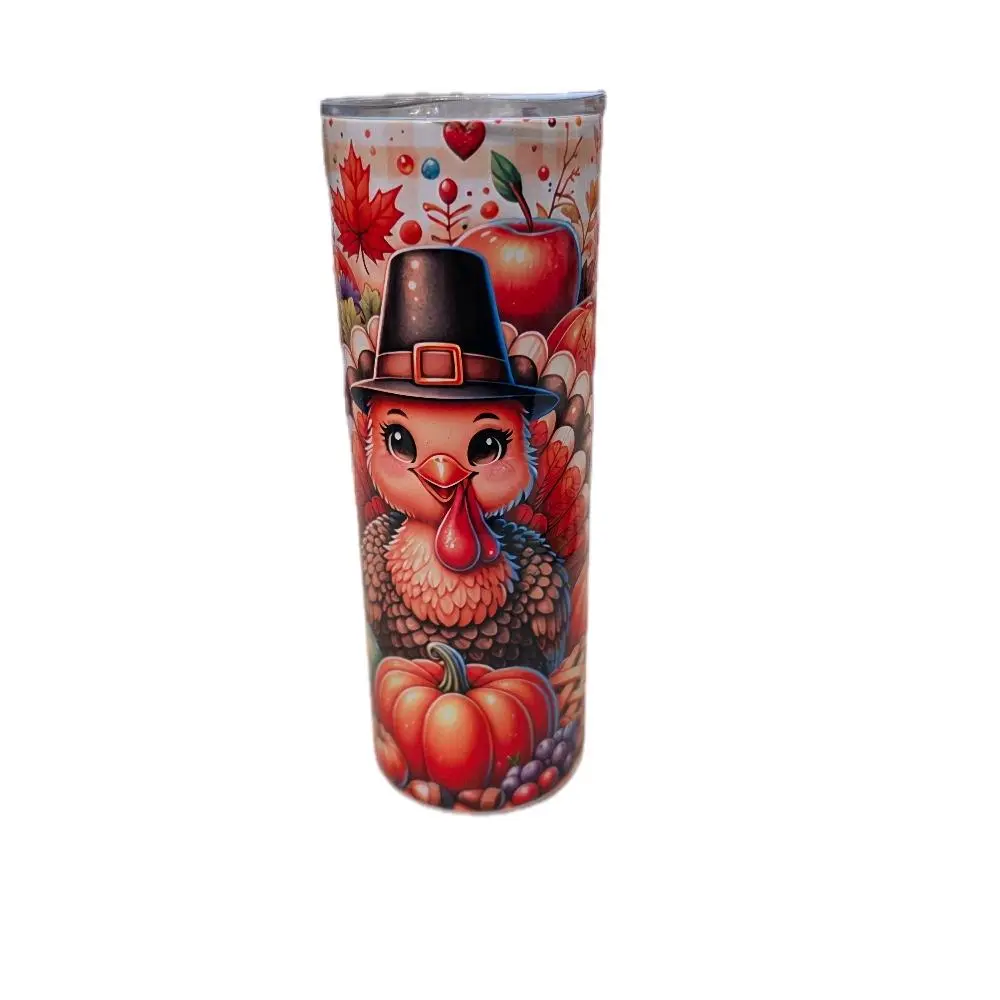 20oz Cute Thanksgiving Turkey Stainless Steel Water Bottle, Insulated Kitchenware Drinkware Bottle, Bottles, Water Bottles