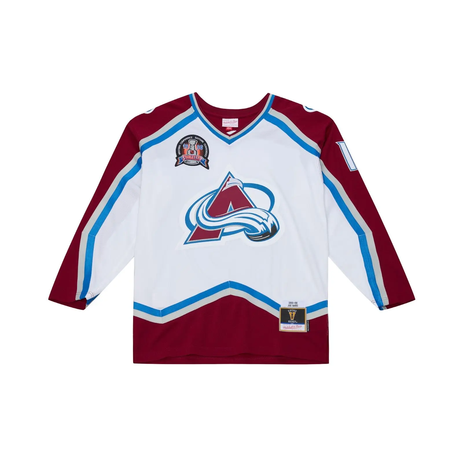 Joe Sakic Colorado Avalanche 1995-96 White Power Play Jersey NHL Throwback Hockey Fan Gear Mitchell & Ness