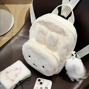Plush Backpack Cute Embroidery Lamb Fur Kawaii JK Style for Women Adjustable Strap & Furry Design Crossbody School Bag