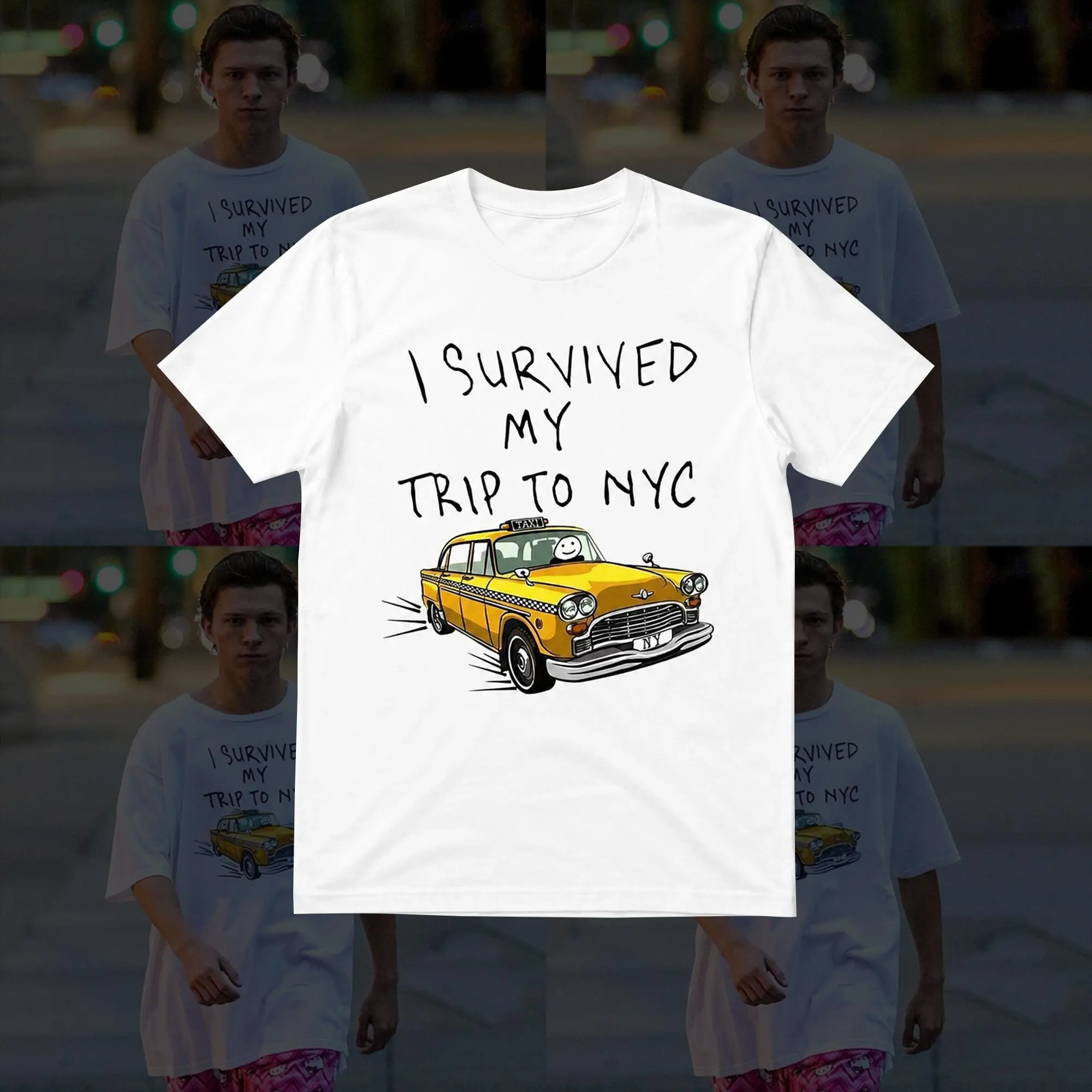 I Survived My Trip To NYC Graphic Tee - Retro Yellow Taxi Oversized T-Shirt