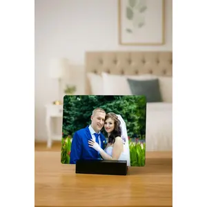 Custom Metal Photo Print with Wooden Stand – Glossy Aluminum Panel | Personalized Gift