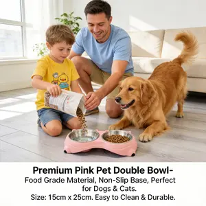 Stainless Steel Double Pet Bowls - Tilted 15° Cat Food & Water Bowl, Non-Slip No-Spill Design, Easy to Clean for Cats & Small Dogs