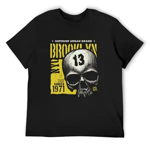 Men's Skull Graphic T-Shirt, 180g Heavyweight Cotton, Brooklyn Urban Streetwear Tee, Vintage Skull Print Shirt, Gothic Punk Style Top, Cool Casual Summer T-Shirt, Trendy Hip Hop Tee,frisco orange tshirt, big deborah,world tshirts