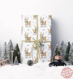 Rustic Christmas Wrapping Paper Deer | Premium Watercolor Gift Wrap Roll | Cozy Festive Holiday Supplies #8