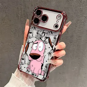 Cartoon Couragethe Cowardly Dog Four Corner Airbag Anti-Collision Electroplated Soft&Flexible TPU Silicone Phone Case For iPhone 17 Pro Max AIR 16 15 14 13 12 11 Plus XSMAX Cases Durable|Shockproof|Full Camera Protection|Gift For Men Women summerwins