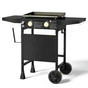 KingChii 2-Burner 18.5" Propane Griddle Outdoor Flat Top Gas Grill Griddle for Camping, Tailgating, BBQ, Parties, Backyard & Patio