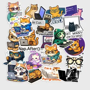 20 Pcs Cat Coding Stickers Pack - Funny Programmer Kitten Decals, Waterproof Vinyl Software Engineer Stickers for Laptop, MacBook - Developer Gift