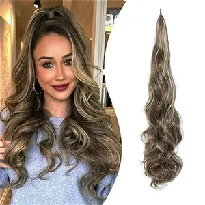 TwiceBeauty 32inch Flexible Wrap Around Ponytail Extension Long Wavy Curly Synthetic Hair Piece for Women Party Daily Use Body Wave Heat Resistant
