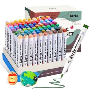 ARRTX 60/90 Color Acrylic Paint Markers Set with Extra Brush Tip for Rock Painting Wood Canvas DIY Crafts Making Art Supplies Artist Bundle Quick-Dry Waterproof High Coverage Non-Toxic Safe