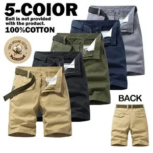 Men Vintage Cotton Cargo Shorts Mid Waist Straight Knee Chino Bottoms Loose Fit Soft Breath Summer Multi Pocket Casual Pants Outdoor Hiking Walking Daily Travel Trendy Male Streetwear Light Solid Color Daily Holiday Weekend Daily Casual Walking