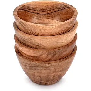 Acacia  Bowl Sets of 4 for Kitchen Meal Party and Nuts, Candy, Appetizer, Snacks, Olive (4.5" x 4.5" x 2.5")