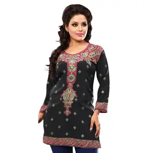 Tunic for Women Printed Short Crape Kurti Kurta Round Neck 3/4 Sleeves Tunic Top. - 1903-34.