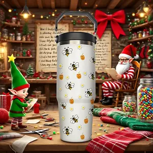 Cute Bee Christmas Mug Tumbler, 30oz Insulated Stainless Steel Cup with Straw, Perfect Gift for Men & Women, Ideal for Cold Drinks
