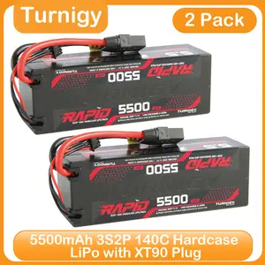 Turnigy Rapid 5500mAh 3S2P 140C Hardcase Lipo Battery with XT90 Connector for 1/8 1/10 Scale RC Car Vehicles Tank Truck Boats Helicopter Racing Hobby (ROAR Approved)