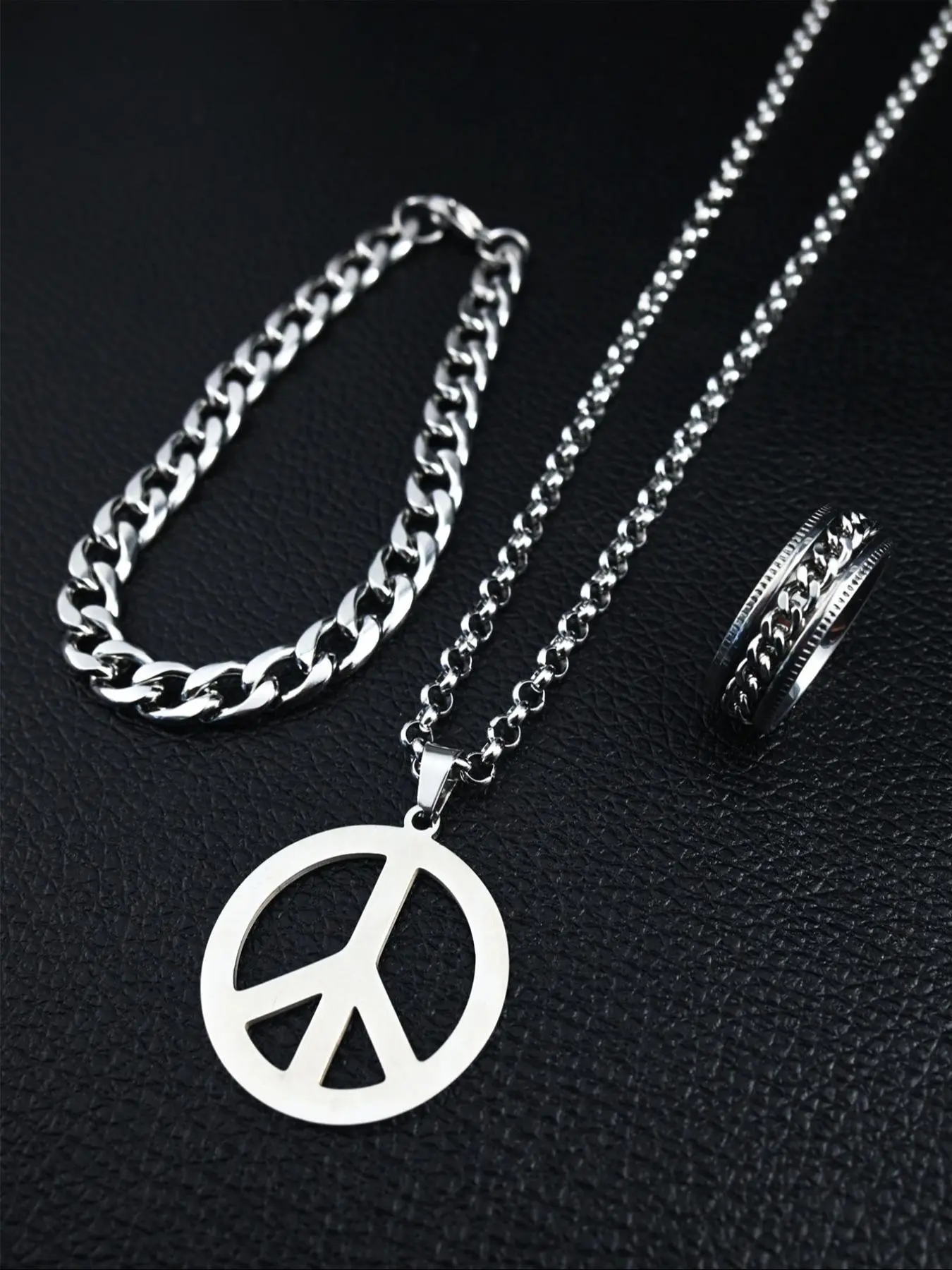 Peace Symbol Pendant Necklace & Ring & Bracelet, Fashion Jewelry for Party, Daily Clothing Decor, Trendy All-match & Exquisite Jewelry for Birthday Gift