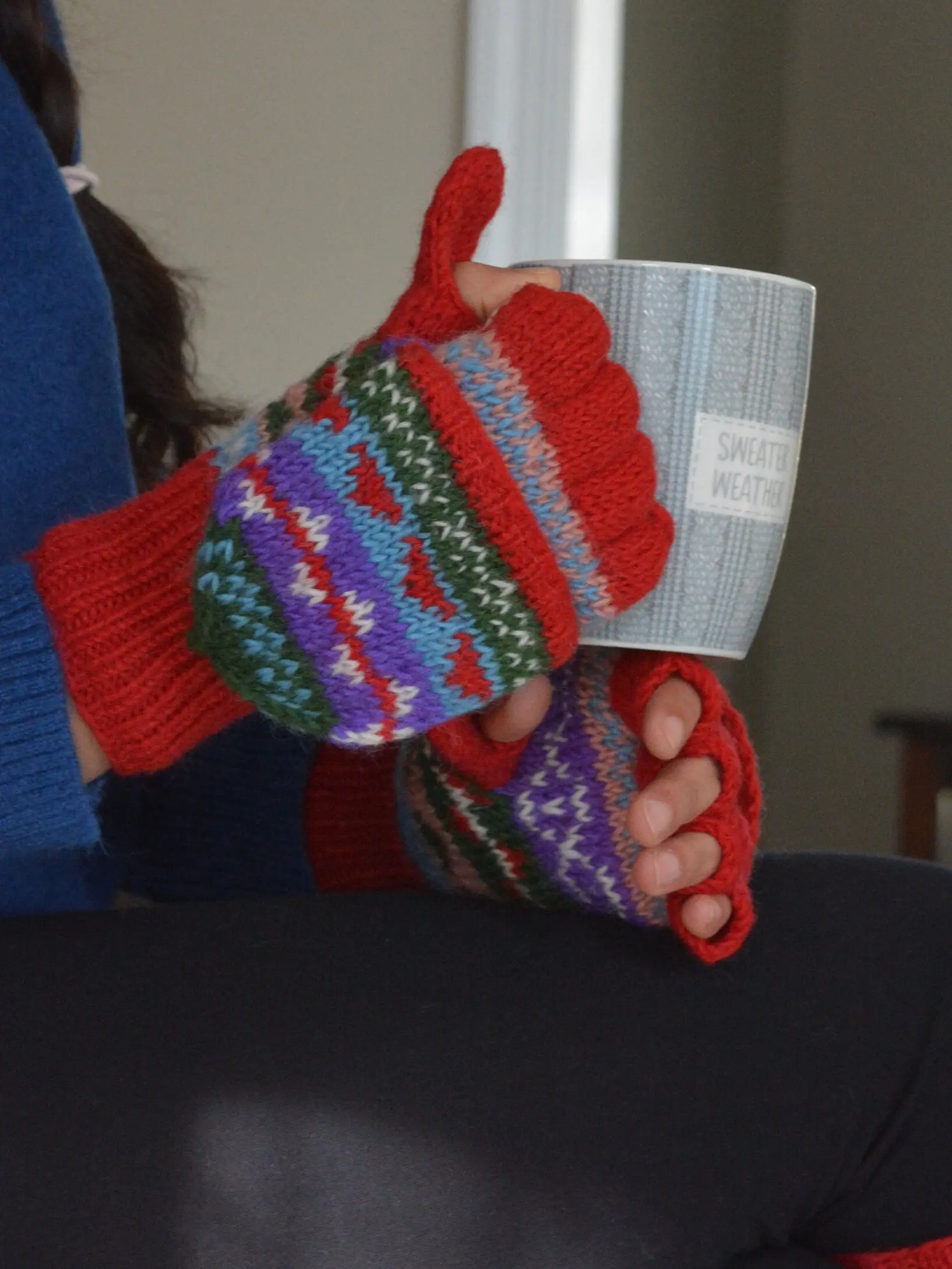 Namche Hand Knit Convertible Mitten, winter gloves with Fleece Lining, Comfy and Warm.