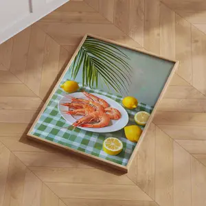 Tropical Shrimp Poster - Coastal Kitchen Art with Lemons Palm Leaf Decor, Kitchen Wall Art, Unframed