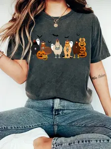 Cute Halloween Chicken Shirt, Perfect Gift for Chicken Lovers, Vintage Style Summer Casual Top, Comfortable Breathable S-Xxl