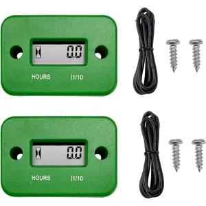 2 PCS Inductive Hour Meter Waterproof 3V Vehicle Inductive Tachometer Universal Induction Engine Tachometer for Gas Generator Lawnmower Motorcycle Car Accessories Green