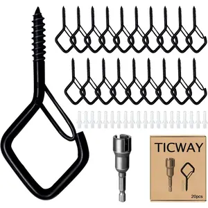 20 PCS Q-Hanger Hooks for String Lights, Ceiling Hooks for Hanging Plants, Wind Chimes, Bird Feeders, Lanterns, Christmas Decorations (Square Hanger) Black