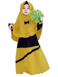 Girls' Spring & Fall Long Sleeve Round Neck Dress + Bow Headscarf Two-Piece Set, Fashion, Casual Wear, Kids Girls Clothing