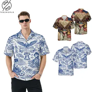 Men's 1776-2026 USA 250th Anniversary Patriotic Hawaiian Shirt - American Flag Eagle & Liberty Graphic - Lightweight Button Up Summer Beach Vacation Top - Semiquincentennial Celebration Fourth of July Party Apparel