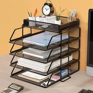 5-Layer Paper Letter Tray Metal Organizer, Desktop Storage for Office, Essential Office Supplies and Workspace Accessories