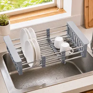 Stainless Steel Retractable Dish Drying Rack, Kitchen Storage Organizer, Space-Saving, Rust-Resistant, drainer sink dish