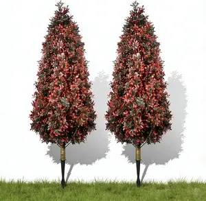 Set of 2 Fake Boxwood Topiary Trees, 3.3FT Artificial Plants with Spikes Outdoor, Red Faux Topiaries Realistic Bushes, UV Resistant Greenery for Indoor, Planter Front Porch Office Spring Decor