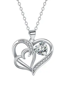 Elegant Heart-Shaped Linked Gemstone Necklace, Stainless Steel Chain, Casual Style, All Seasons Wear, No Choking Hazard Warning