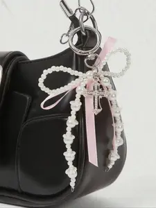 Y2k Pink Ribbon Bow Pearl Diamond Cross Pendant Keychain, Trendy Cute Keychain, Keychain Kawaii, Girly Bag Charms, Cute Bag Charms - Accessories For Backpacks, Wallets, Mobile Phones, Gift Bags, Birthday Gifts, Teacher's Day Gifts