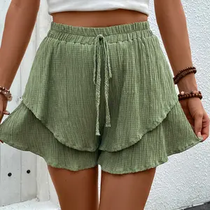 Women's Tiered Ruffle Casual Shorts Elastic High Waist Drawstring Flowy Short Pants Everyday Daily Wear Summer Vacation Holiday Beach Trip Weekend Outing Back To School Streetwear